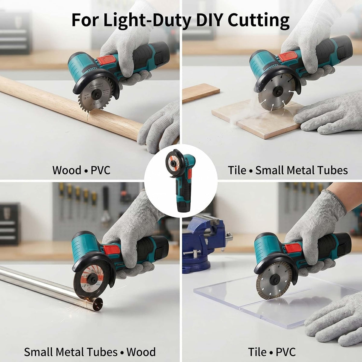 12V Cordless Mini Brushless Angle Grinder Kit with 2 Batteries and 4 Cutting Blades, 19500 RPM
