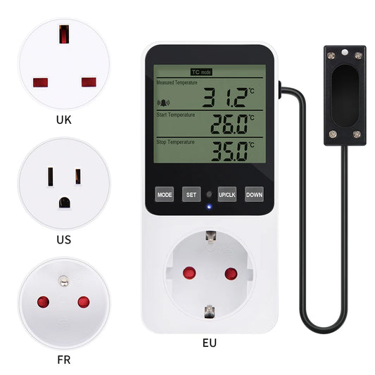 Digital Temperature Humidity Controller Household Thermostat Regulator NTC Sensor Humidity Temp Control Socket EU UK US FR Plug