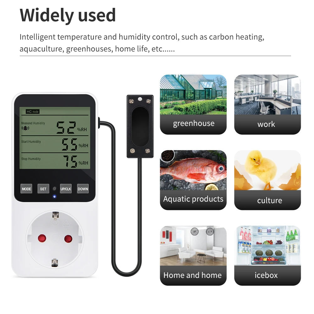 Digital Temperature Humidity Controller Household Thermostat Regulator NTC Sensor Humidity Temp Control Socket EU UK US FR Plug