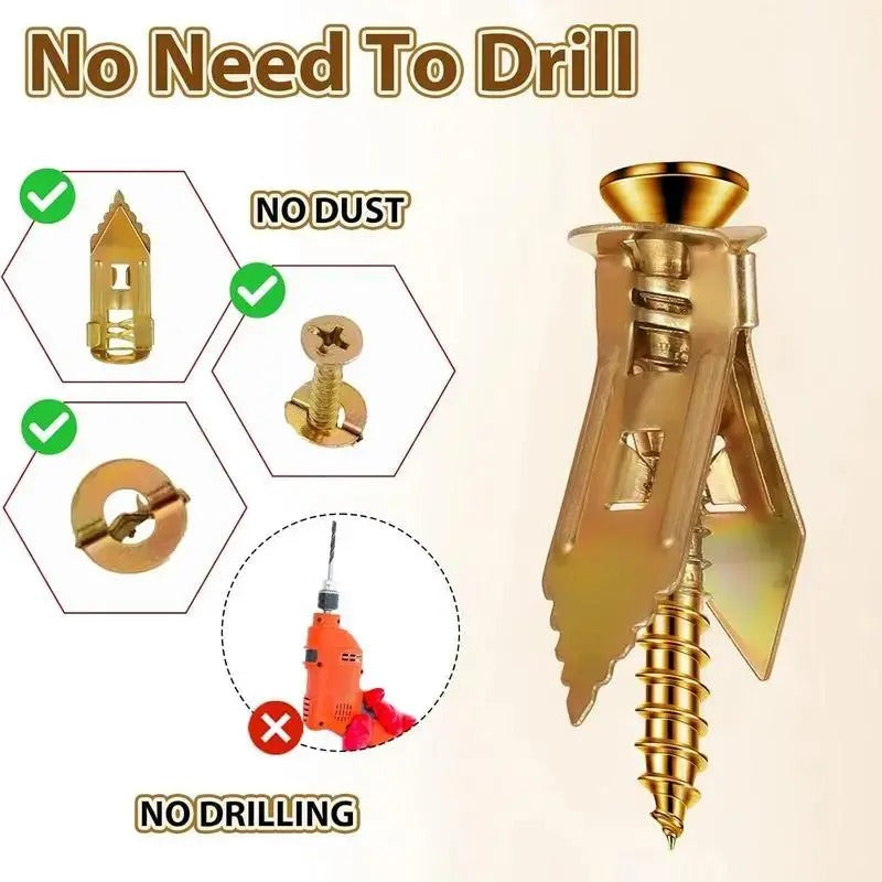 Self-Drilling Drywall Anchors Kit with Screws, Hooks and Brackets for Easy Wall Mounting