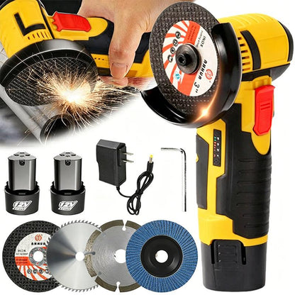 12V Cordless Mini Brushless Angle Grinder Kit with 2 Batteries and 4 Cutting Blades, 19500 RPM