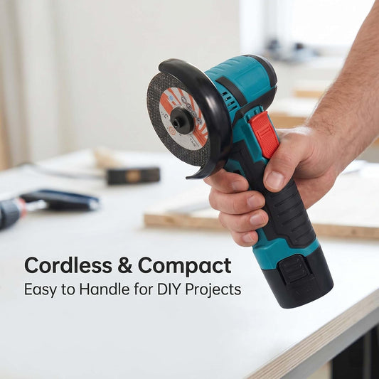 12V Cordless Mini Brushless Angle Grinder Kit with 2 Batteries and 4 Cutting Blades, 19500 RPM