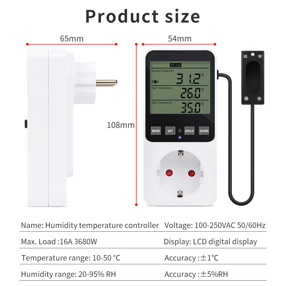 Digital Temperature Humidity Controller Household Thermostat Regulator NTC Sensor Humidity Temp Control Socket EU UK US FR Plug