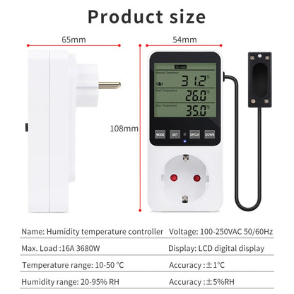 Digital Temperature Humidity Controller Household Thermostat Regulator NTC Sensor Humidity Temp Control Socket EU UK US FR Plug