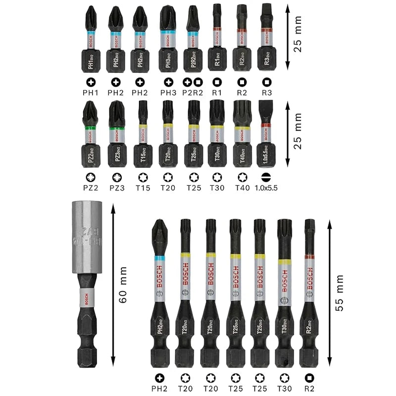 Bosch 2608521U75 PRO Impact Screwdriver Bit Set Robust HSS Sleeve With Moisture-Proof Storage Box Power Tool Accessories