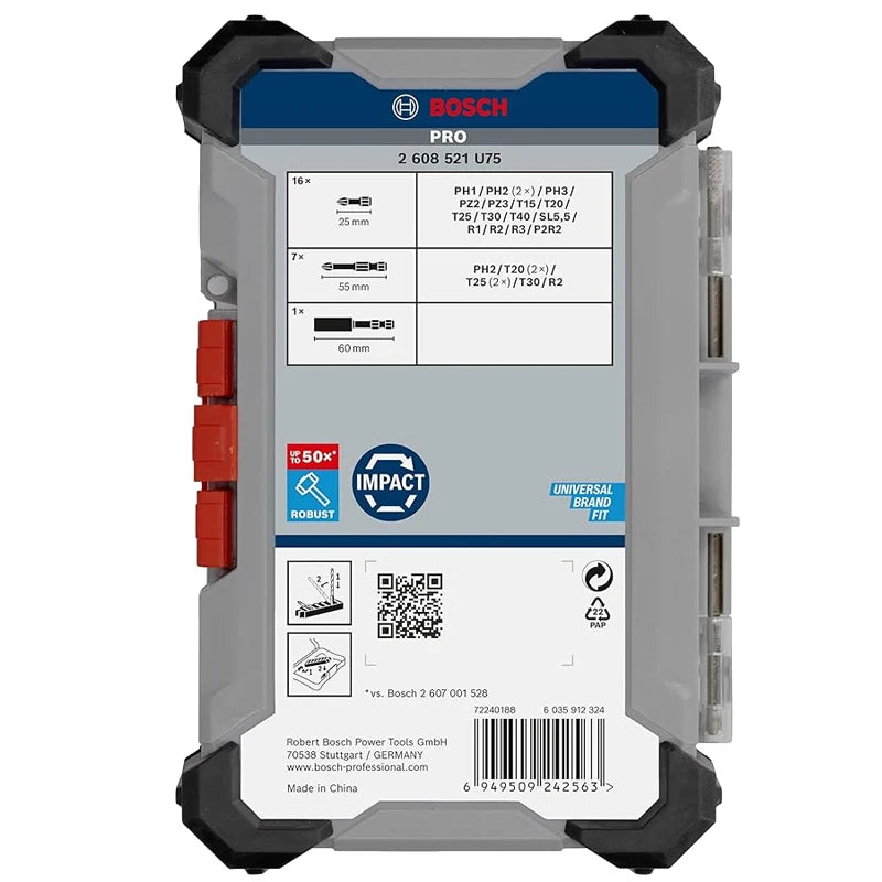 Bosch 2608521U75 PRO Impact Screwdriver Bit Set Robust HSS Sleeve With Moisture-Proof Storage Box Power Tool Accessories
